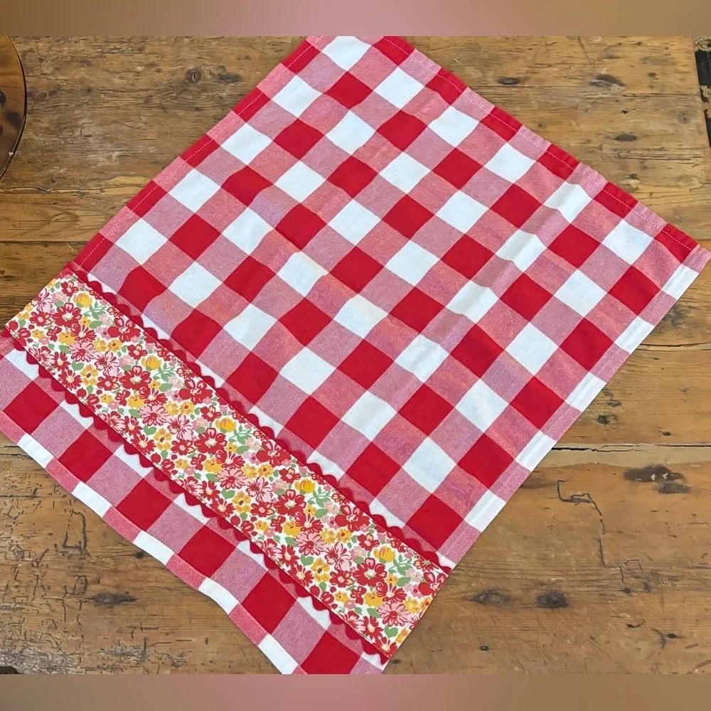 Handmade Kitchen Towel Red & Wht Buffalo Check 100% cotton Set of 2 farmhouse